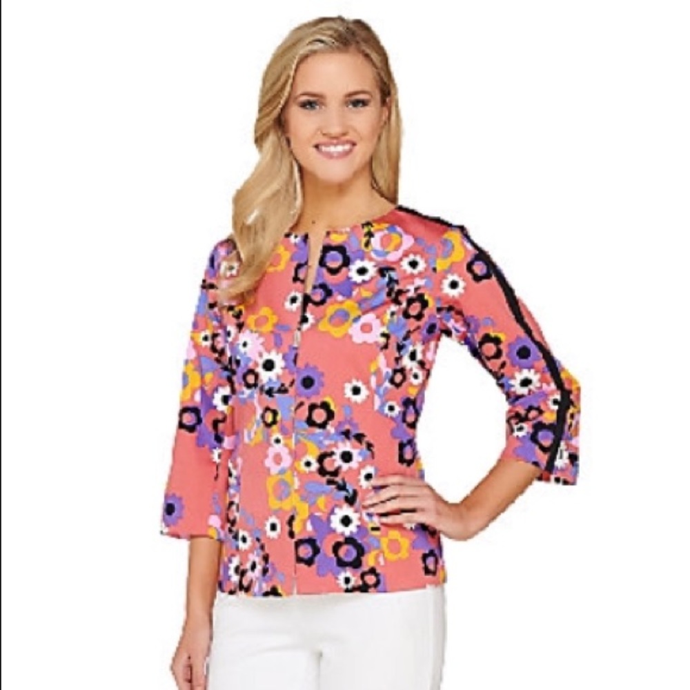 Floral garland jacket grosgrain trim coral A265053